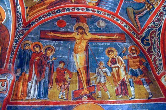 Fresco en la pared sur de la Iglesia Oscura en Goreme reducida