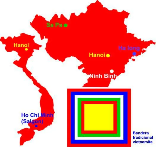 Circuito por Vietnam del norte. Hanoi, Sapa, Ninh Binh, Ha long 2 Mapa de Vietnam del norte y bandera tradicional vietnamita